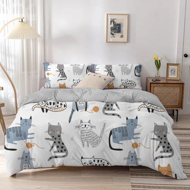 Linen Duvet Cover - Набор пододеяльников с мультяшным котом, набор